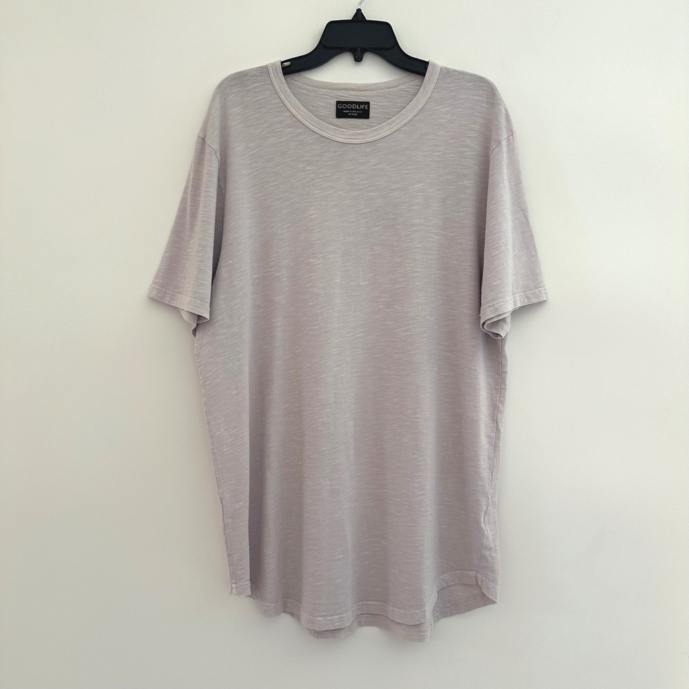 Goodlife Short Sleeve T-Shirt  Mens XXL Cotton Light Purple Gray USA Curved Hem